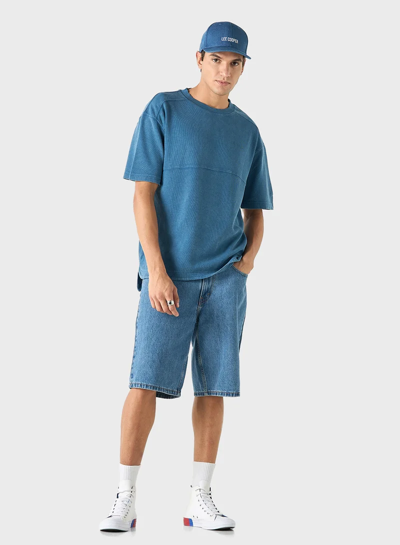 لي كوبر Lee Cooper Ribbed Crew Neck T-shirt with Short Sle
