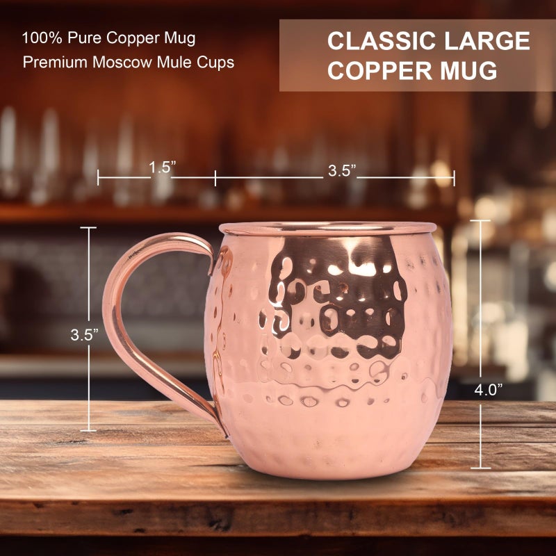 BOLD & DIVINE Authentic Moscow Mule Coper Mugs | Set of 4-100% Pure Coper Mugs 16 oz - Premium Moscow Mule Copper Cups Set of 4 - Solid Copper Cups Perfect Premium Gift - Image 4