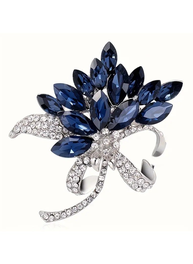 Goolsky 1pc Exquisite Elegant Vintage Multi-Layered Rhinestone Brooch - Fashionable Simple Style, Sparkling Blue Crystal Accented, Retro Corsage Accessory with Secure Pin Back for Women, Perfect for Wedding, Party, Daily Wear  - Image 1