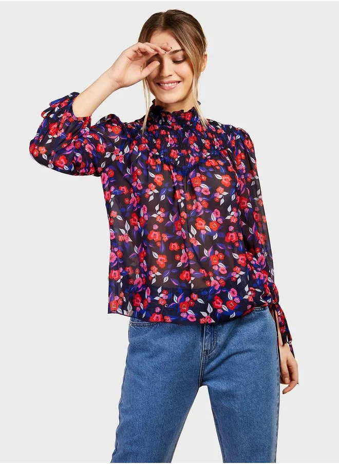 Little Mistress Balloon Sleeve Floral Top