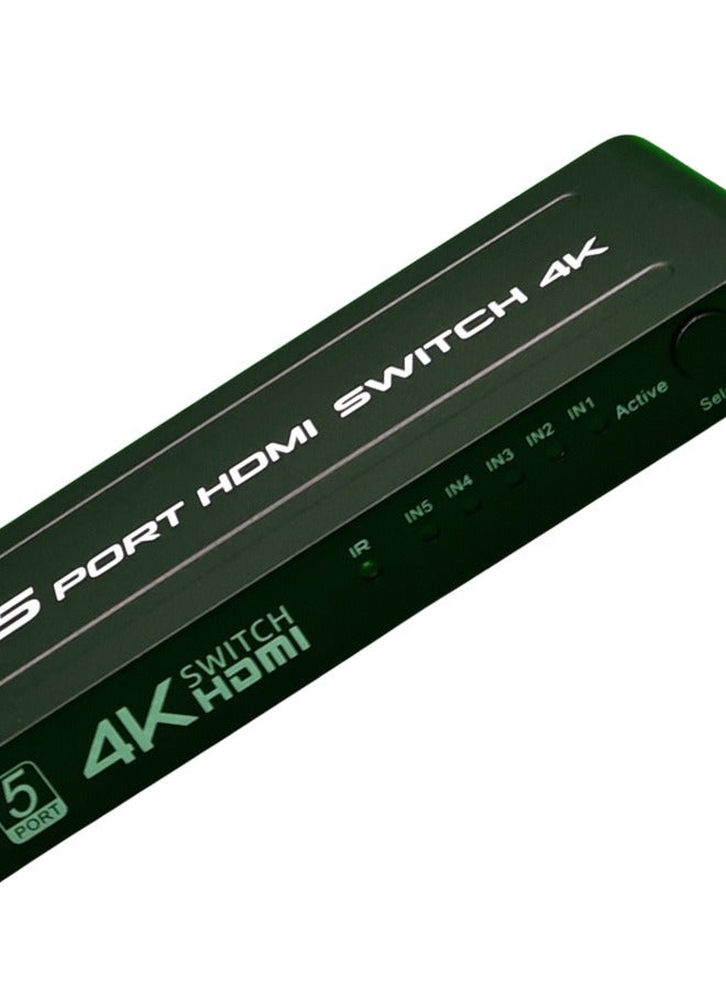 مفتاح HDMI بخمسة منافذ بدقة 4K | محدد HDMI بخمسة منافذ مع جهاز تحكم عن بُعد | يدعم دقة 4K بتردد 30 هرتز | توصيل وتشغيل فوري - Image 2
