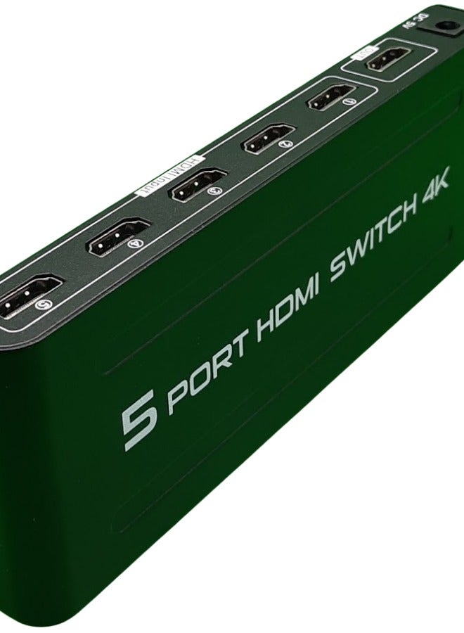 مفتاح HDMI بخمسة منافذ بدقة 4K | محدد HDMI بخمسة منافذ مع جهاز تحكم عن بُعد | يدعم دقة 4K بتردد 30 هرتز | توصيل وتشغيل فوري - Image 1