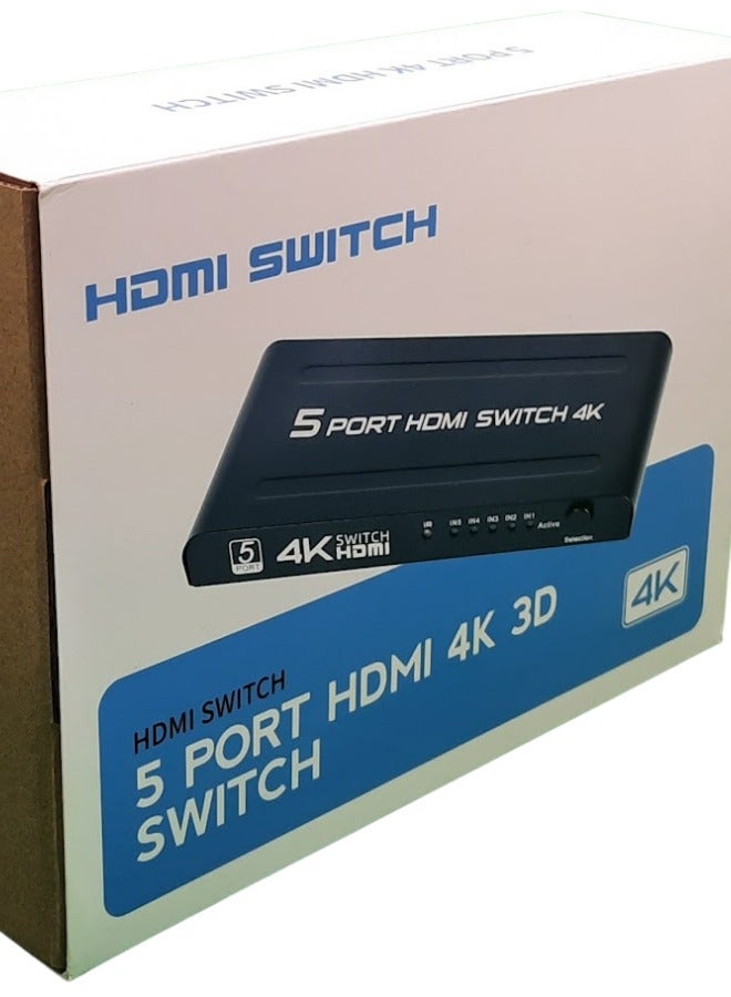 مفتاح HDMI بخمسة منافذ بدقة 4K | محدد HDMI بخمسة منافذ مع جهاز تحكم عن بُعد | يدعم دقة 4K بتردد 30 هرتز | توصيل وتشغيل فوري - Image 3
