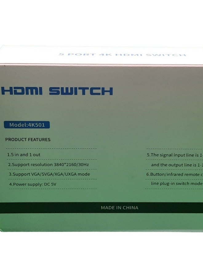 مفتاح HDMI بخمسة منافذ بدقة 4K | محدد HDMI بخمسة منافذ مع جهاز تحكم عن بُعد | يدعم دقة 4K بتردد 30 هرتز | توصيل وتشغيل فوري - Image 5