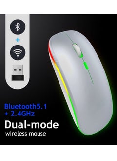 Digipace Wireless Charging Mouse, 2.4GHz Wireless and Bluetooth Dual Mode, With USB Receiver, Slim Portable Silent Mouse, RGB Lights, Compatible with Laptop, Desktop Computer, Silver  - Image 3