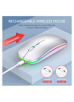 Digipace Wireless Charging Mouse, 2.4GHz Wireless and Bluetooth Dual Mode, With USB Receiver, Slim Portable Silent Mouse, RGB Lights, Compatible with Laptop, Desktop Computer, Silver  - Image 5