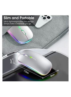 Digipace Wireless Charging Mouse, 2.4GHz Wireless and Bluetooth Dual Mode, With USB Receiver, Slim Portable Silent Mouse, RGB Lights, Compatible with Laptop, Desktop Computer, Silver  - Image 2
