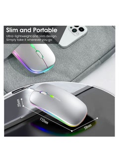 Wireless Charging Mouse, 2.4GHz Wireless and Bluetooth Dual Mode, With USB Receiver, Slim Portable Silent Mouse, RGB Lights, Compatible with Laptop, Desktop Computer, Silver - pzsku/Z5FBC68EAF8248CC4FD14Z/45/_/1736752556/3cb3df25-d785-4b9e-af57-cb6668a505d6