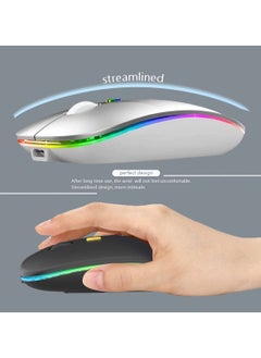 Wireless Charging Mouse, 2.4GHz Wireless and Bluetooth Dual Mode, With USB Receiver, Slim Portable Silent Mouse, RGB Lights, Compatible with Laptop, Desktop Computer, Silver - pzsku/Z5FBC68EAF8248CC4FD14Z/45/_/1736752562/ecd2b1b3-c1a0-4241-b04f-d807f8ff2b65