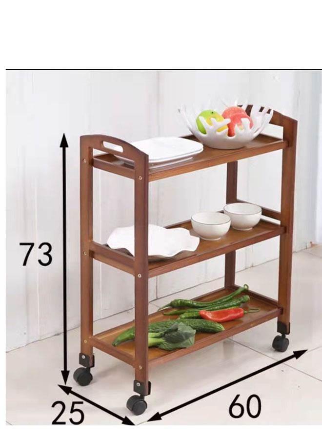 LINGWEI 1-Piece Bamboo Moveable Serving Trolley Shelf Rack 3-Tier  - Image 2