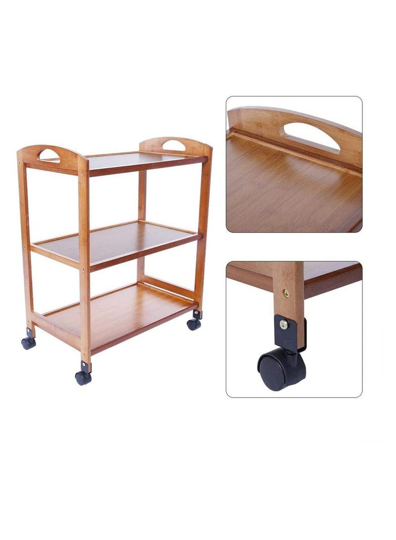LINGWEI 1-Piece Bamboo Moveable Serving Trolley Shelf Rack 3-Tier  - Image 1