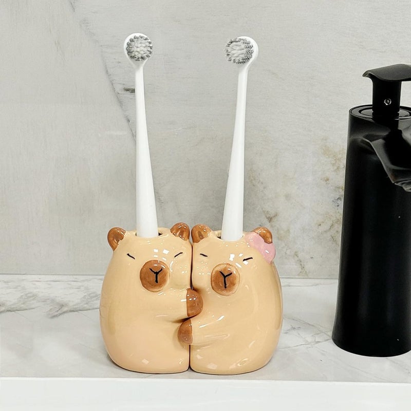 Tuioyoc Toothbrush Holder for Bathroom, Cute Ceramic Tooth Brush Holders for Bathroom Countertop Table Decor - Image 1