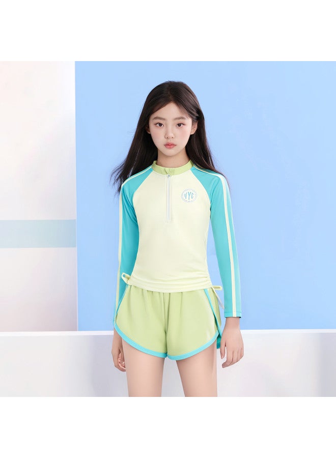 YouYou Children's Swimsuit Girls 2025 New Style Big Kids Two-piece Swimsuit Teen Swimming Hot Spring Swimsuit Pants Set - Image 2