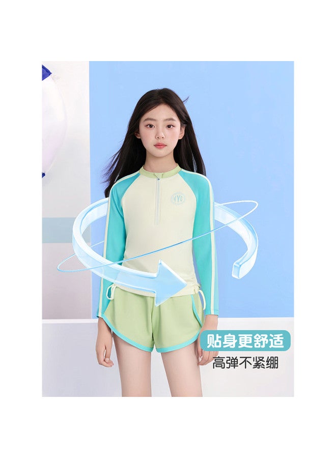 YouYou Children's Swimsuit Girls 2025 New Style Big Kids Two-piece Swimsuit Teen Swimming Hot Spring Swimsuit Pants Set - Image 3