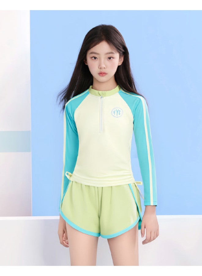 YouYou Children's Swimsuit Girls 2025 New Style Big Kids Two-piece Swimsuit Teen Swimming Hot Spring Swimsuit Pants Set - Image 1