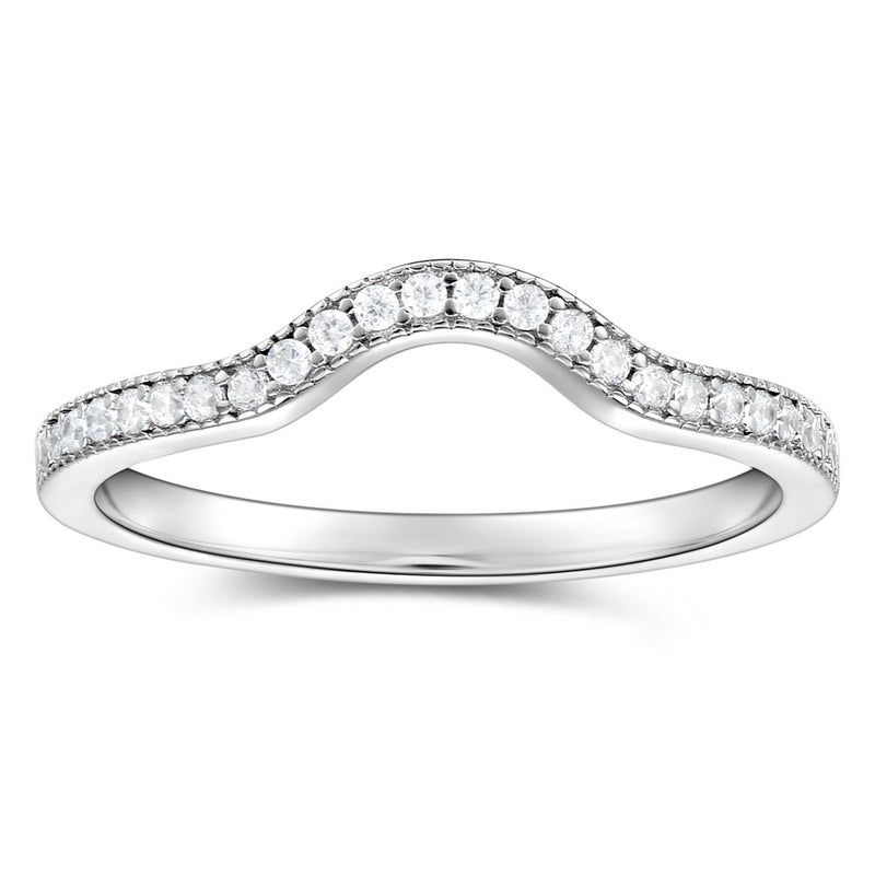 espere Sterling Silver Curved Wedding Band Ring Enhancer Pave Arched Rings - Image 1