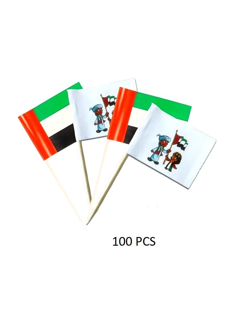 Boxwoods 100 PCS Of UAE Flag Double Sided Cake Topper Toothpicks Twin Design for National Day - Image 1