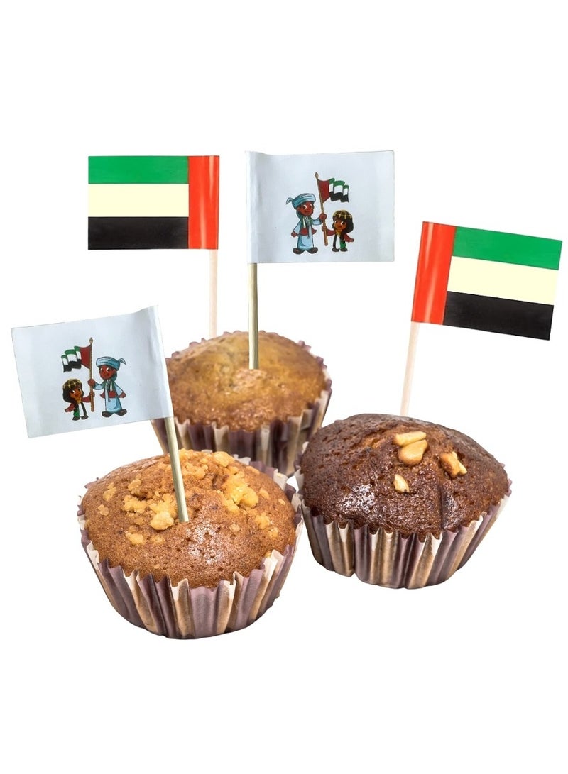 Boxwoods 100 PCS Of UAE Flag Double Sided Cake Topper Toothpicks Twin Design for National Day - Image 2
