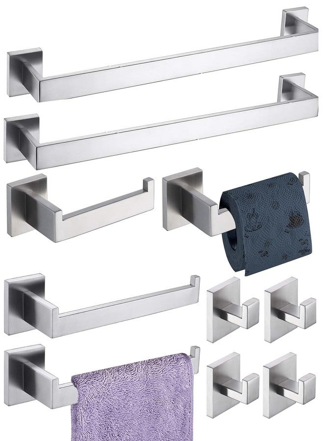 taun 10-Pieces Bathroom Hardware Set Brush Nickel Bathroom Accessories Set SUS304 Towel Bar Set Includes 2 Towel Bar 23.6 Inch+2 Towel Holder+2 Toilet Paper Holder+4 Towel Hook (10, Brush Nickel) - Image 1