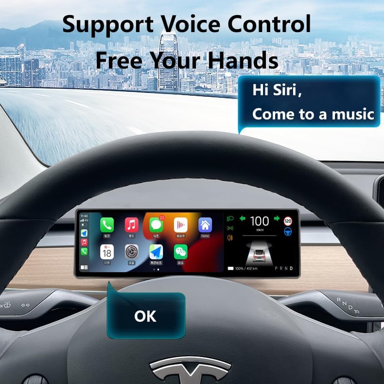 Tlyard Head Up Display for Tesla Model 3 20172023 Model Y 20192024 with WirelessWired Carplay Android Auto Bluetooth WiFi USB Navigation Power Speed IPS HD Touchscreen 88inT12 - Image 4