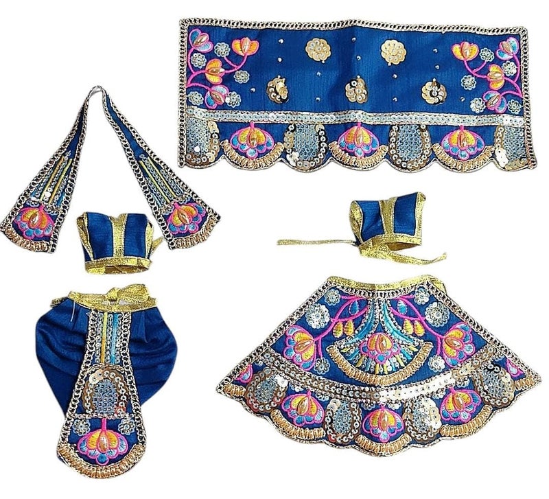 Partish Radha Krishna Dress | Poshak for Yugal Jodi | Radhe Krishna Ji Poshak with Heavy Work (Blue, Dress Size 2 Inches for 4 Inches Murti) - Image 1