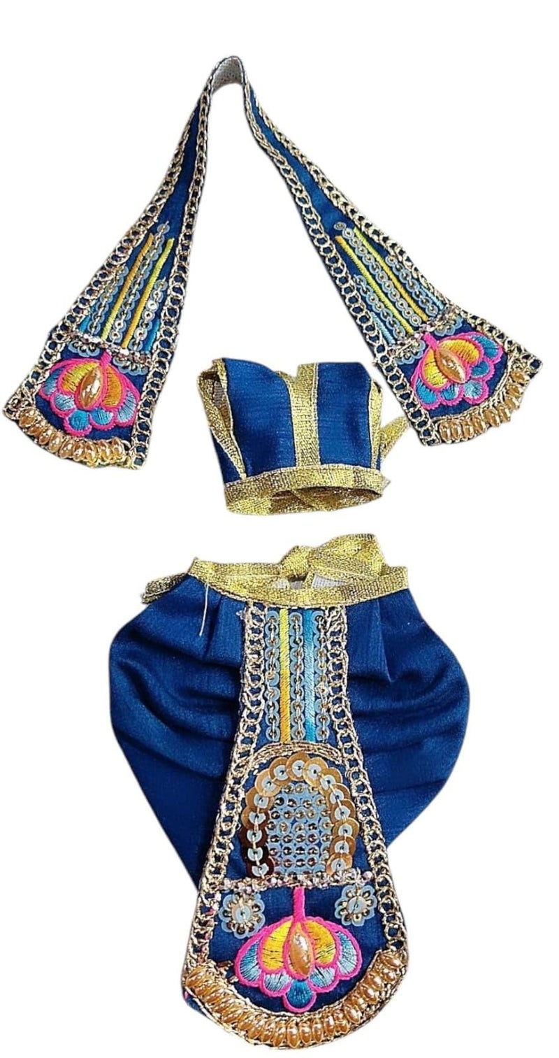 Partish Radha Krishna Dress | Poshak for Yugal Jodi | Radhe Krishna Ji Poshak with Heavy Work (Blue, Dress Size 2 Inches for 4 Inches Murti) - Image 2