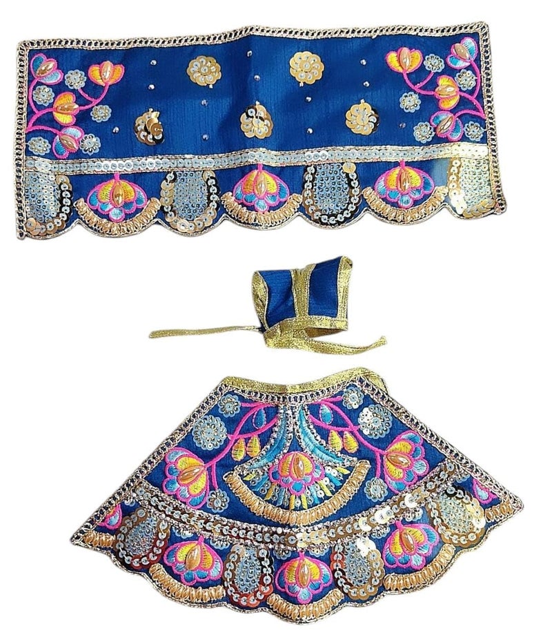 Partish Radha Krishna Dress | Poshak for Yugal Jodi | Radhe Krishna Ji Poshak with Heavy Work (Blue, Dress Size 2 Inches for 4 Inches Murti) - Image 3