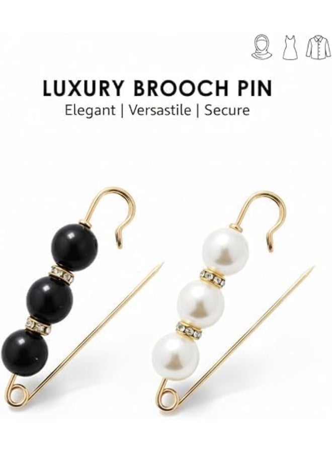 4 Pcs Pearl Brooch Pins for Women – Fashion Clips, Crafts, Sweater & Shawl Accessories (BLACK & WHITE) - Image 3