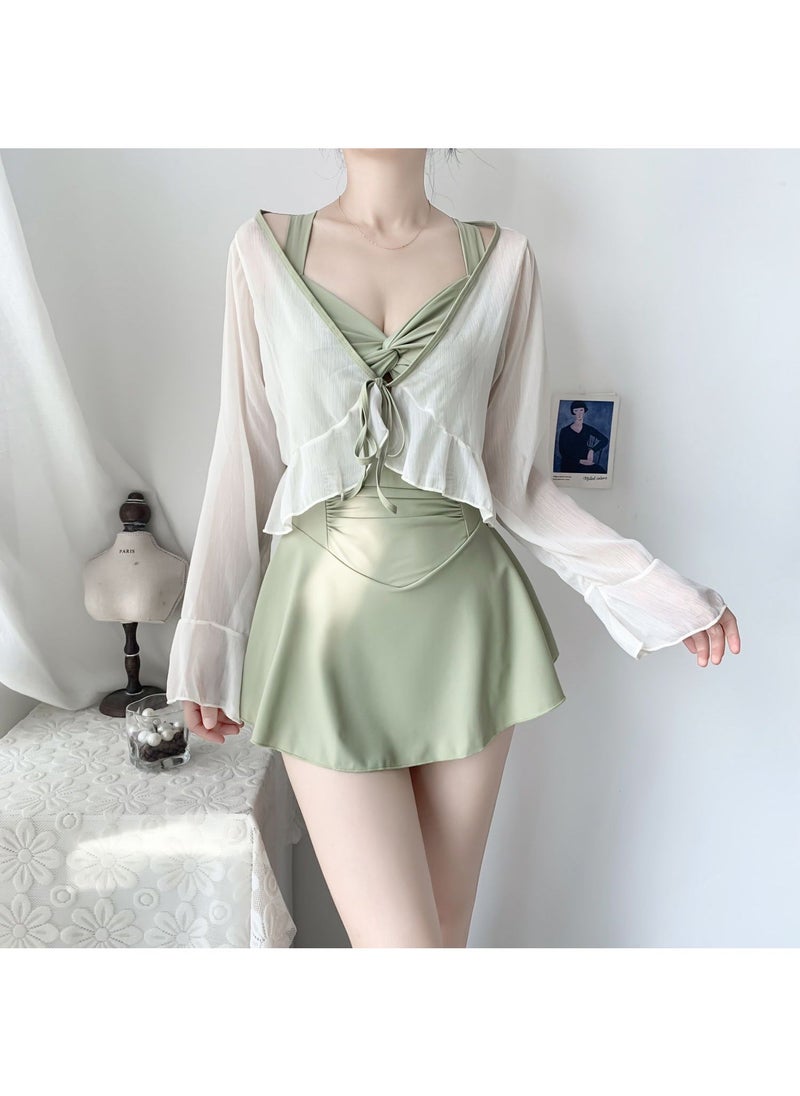 Generic 2024 New Womens Slimming Swimwear 11407 Green (swimsuit + outer shirt) 