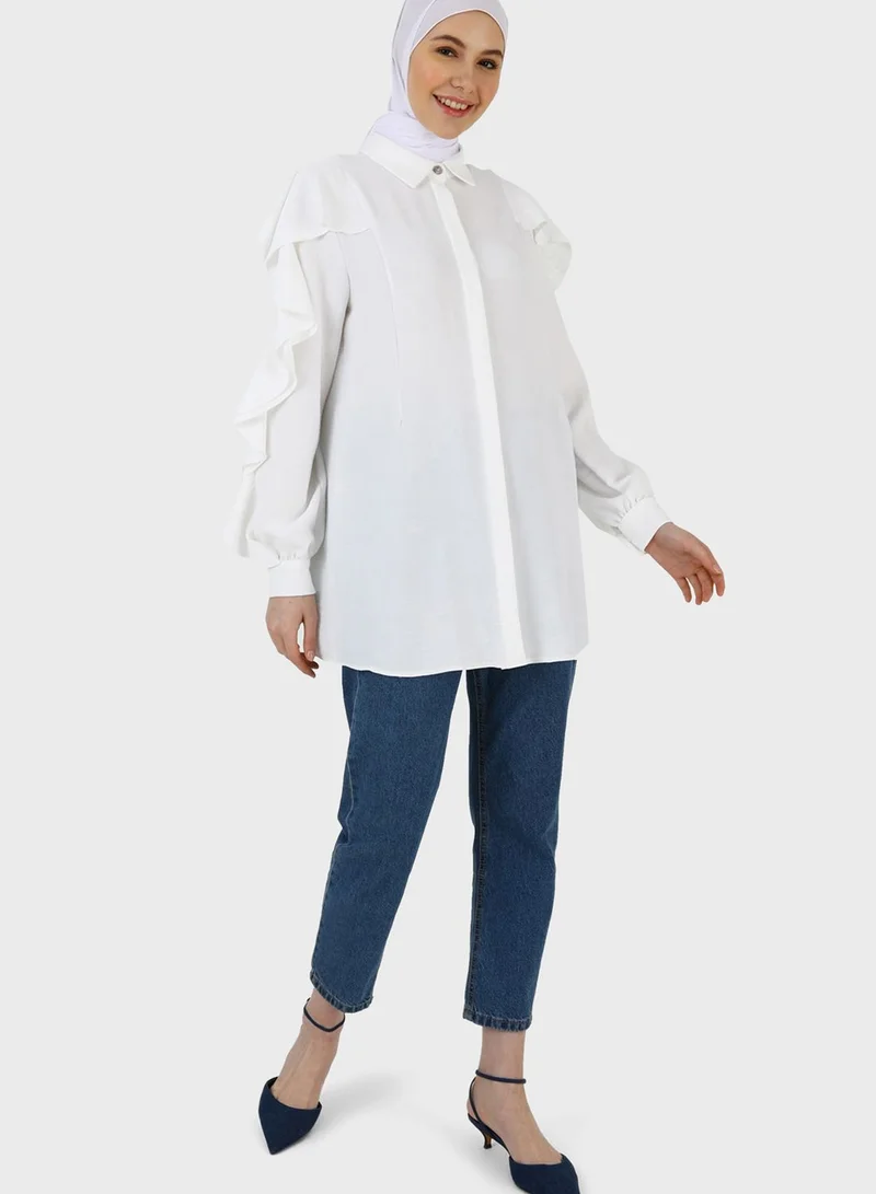 Refka by modanisa Ruffle Sleeve Button Down Tunic