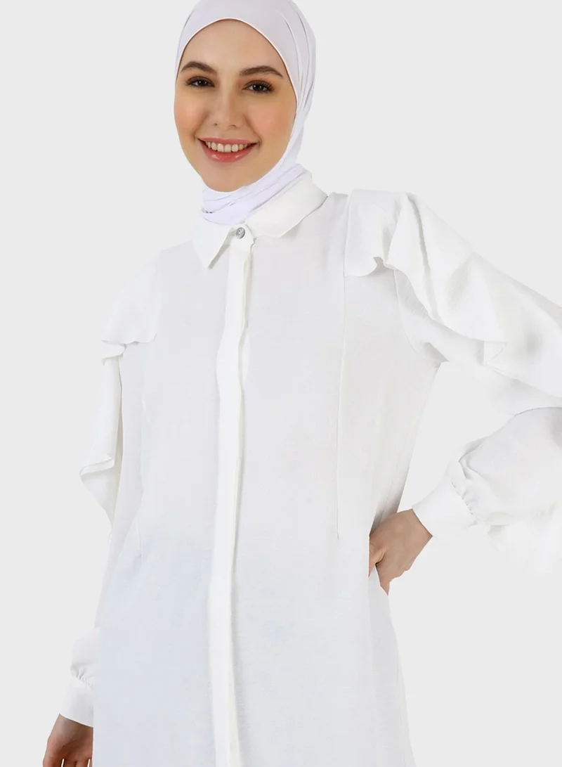 Refka by modanisa Ruffle Sleeve Button Down Tunic