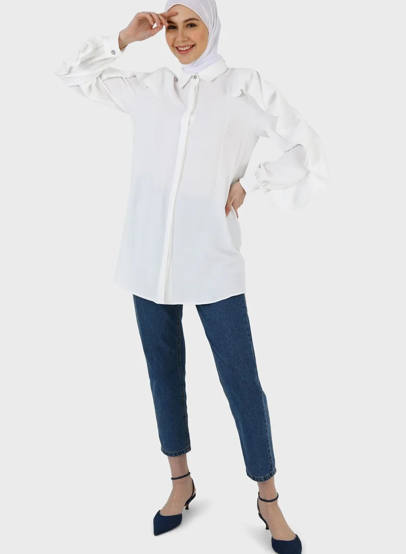 Refka by modanisa Ruffle Sleeve Button Down Tunic