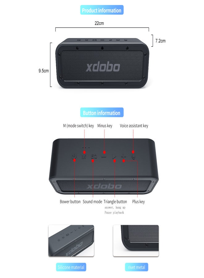 XDOBO Wake 1983 BT speaker IPX7 waterproof portable subwoofer wireless card insertion desktop speaker supports BT5.0/TF card/AUX audio/TWS interconnection - Image 2