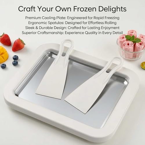 EXFOIL Rolled Ice Cream Maker Kit DIY Ice Cream Roll Tray with 2 Scrapers No Electricity Required Stainless Steel Freezing Plate for Rolled Ice Cream Frozen Yogurt Sorbet White - Image 3
