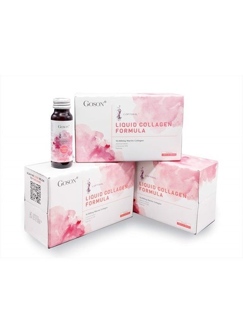 Hydrolyzed Liquid Collagen Drink, 10,000mg Wild-Caught Marine Collagen Peptide per Bottle with Jasmine Extract, Q10, Coenzyme, Piperine (3 Boxes, 30 Bottles, Citrus Flavor)