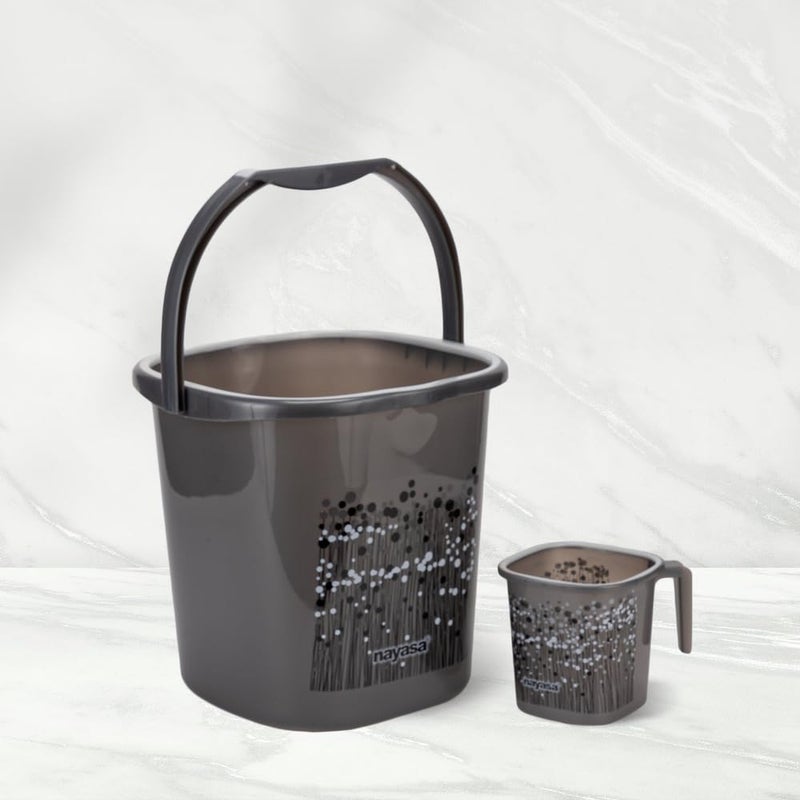 Nayasa Plastic Funk Sqr 2Pcs Bathroom Set | Bucket 25 L + Mug 1.5 L | Bathroom Set | Bath Set for Bathroom | Black - Image 1
