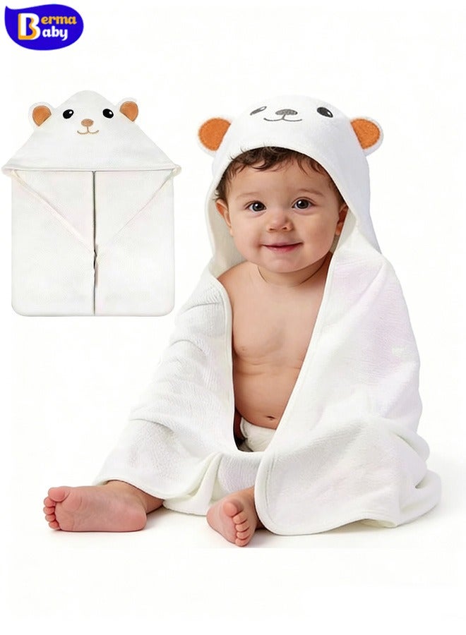 Berma Baby منشفة أطفال بغطاء رأس، روب استحمام للأطفال الصغار، منشفة أطفال ناعمة، بطانية مواليد، منشفة استحمام من الصوف المرجاني، منشفة سباحة، منشفة ناعمة فائقة الامتصاص للأطفال الرضع من الجنسين، 80*80 سم - Image 1