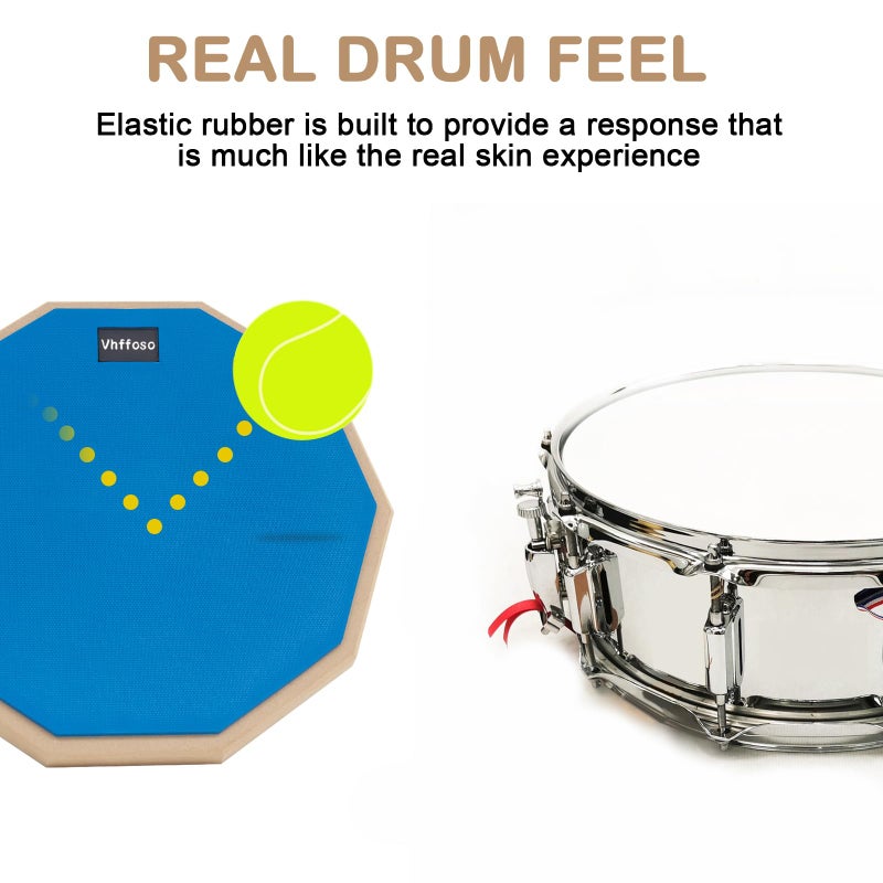 Vhffoso 12 Inch Practice Drum Pad and Sticks, Beginner Snare Drum Pad with Drumsticks(2 pairs) and Carrying Bag, Double Sided Silent Drum Pad (Blue) - Image 4