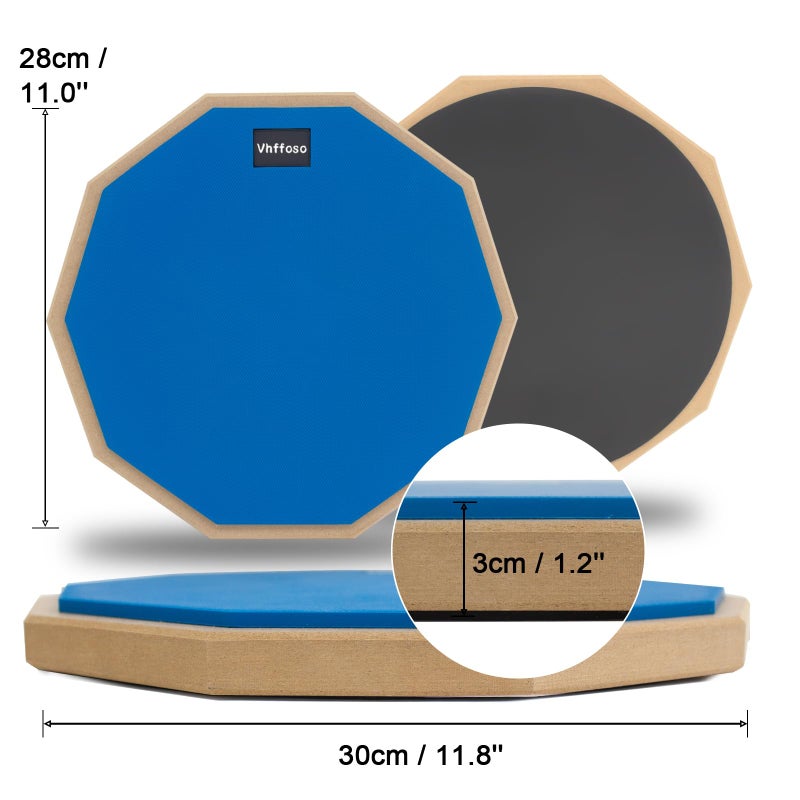 Vhffoso 12 Inch Practice Drum Pad and Sticks, Beginner Snare Drum Pad with Drumsticks(2 pairs) and Carrying Bag, Double Sided Silent Drum Pad (Blue) - Image 2