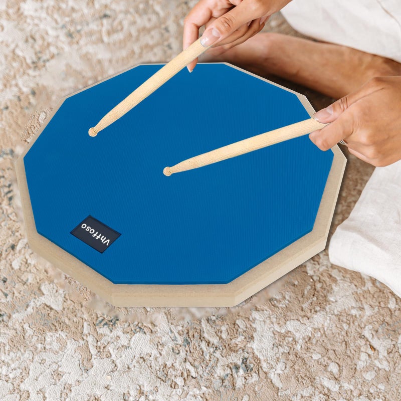 Vhffoso 12 Inch Practice Drum Pad and Sticks, Beginner Snare Drum Pad with Drumsticks(2 pairs) and Carrying Bag, Double Sided Silent Drum Pad (Blue) - Image 5