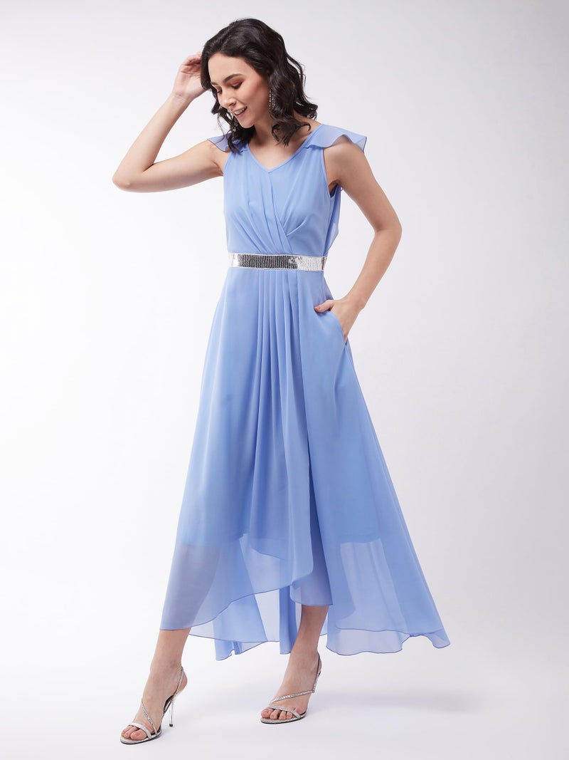 Miss Chase Women's Powder Blue V-Neck Ruffled Sleeve Solid Embellished Maxi Dress (MCAW21D06-17-167-02,Powder Blue,XS) - Image 2