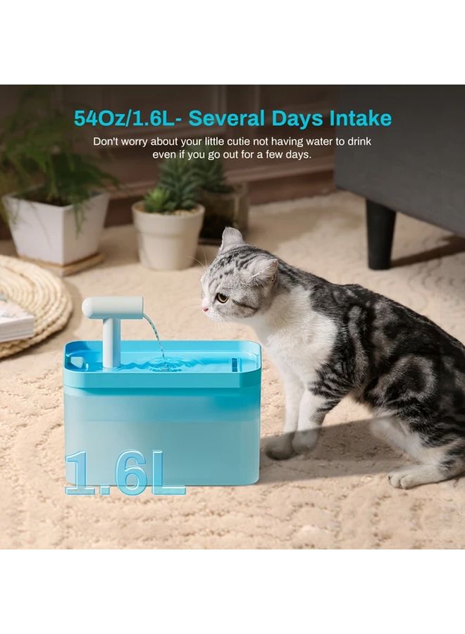 نافورة القطط الأوتوماتيكية الزرقاء 1.6 لتر (54 أونصة) موزع مياه صامت للحيوانات الأليفة مع نظام ترشيح متعدد الطبقات - Image 2