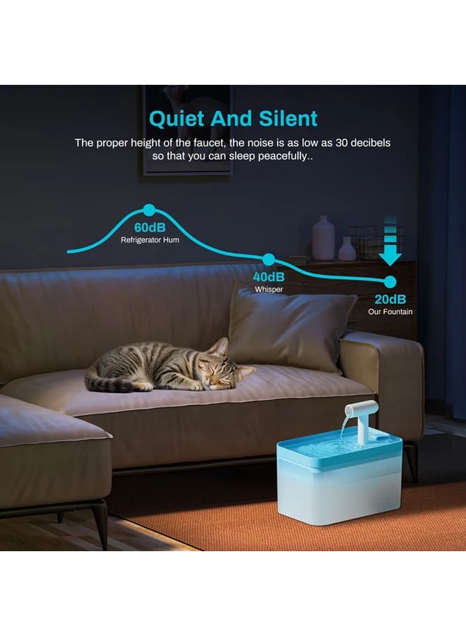 نافورة القطط الأوتوماتيكية الزرقاء 1.6 لتر (54 أونصة) موزع مياه صامت للحيوانات الأليفة مع نظام ترشيح متعدد الطبقات - Image 5