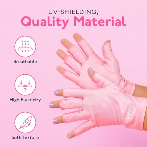 SUNUV LED Gloves for Gel Nails, Professional UPF 50+ Anti UV Gloves for Lamp, Pink Nail Techs - Image 4