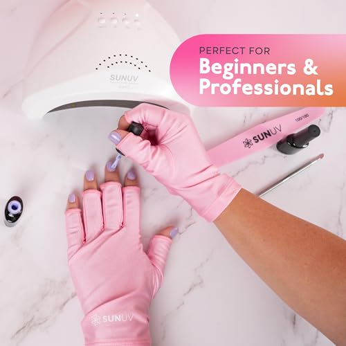 SUNUV LED Gloves for Gel Nails, Professional UPF 50+ Anti UV Gloves for Lamp, Pink Nail Techs - Image 5