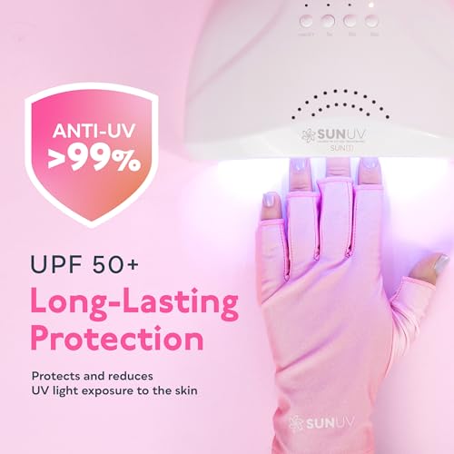SUNUV LED Gloves for Gel Nails, Professional UPF 50+ Anti UV Gloves for Lamp, Pink Nail Techs - Image 2