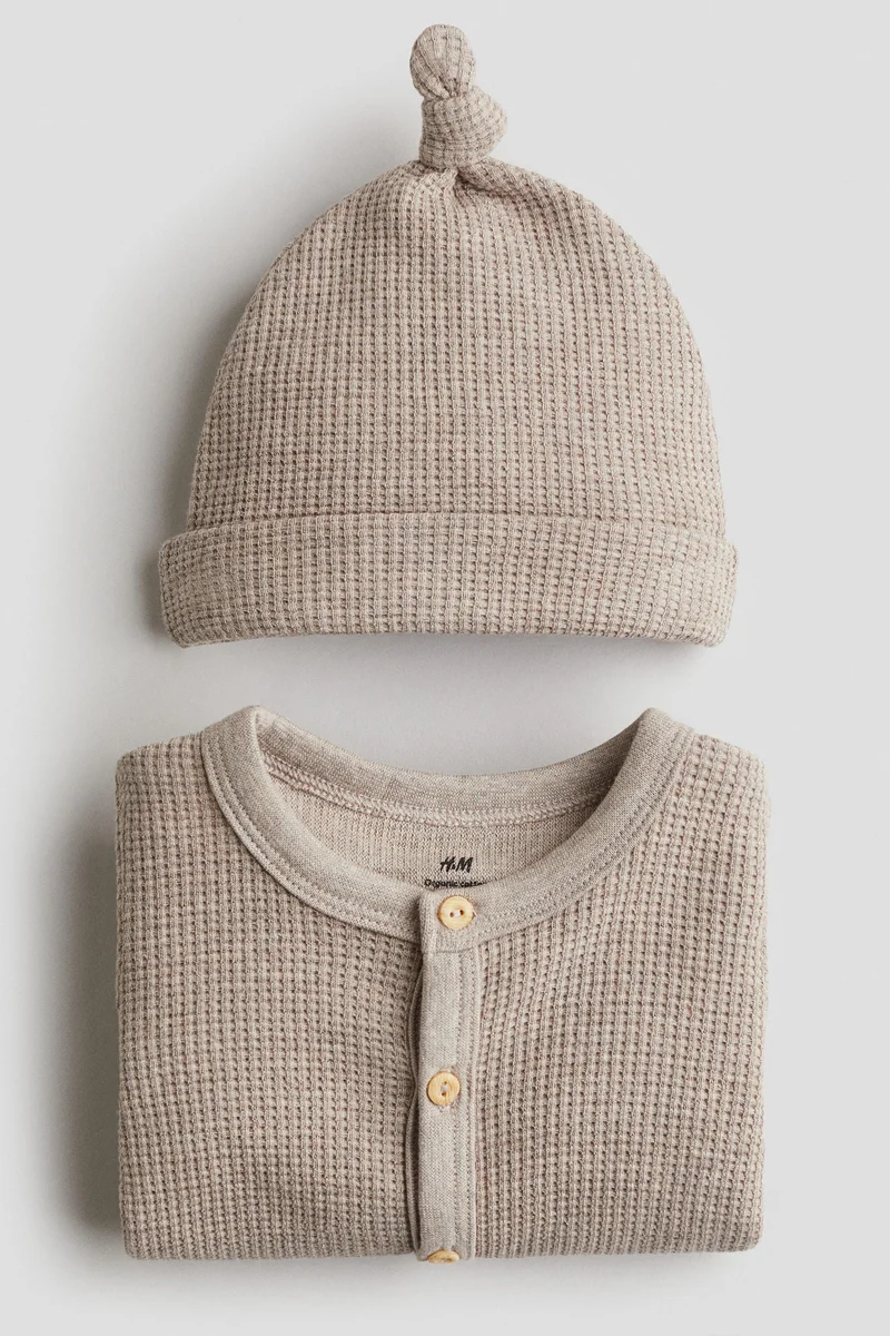 اتش اند ام طقم من قطعتين من القطن بنمط وافل