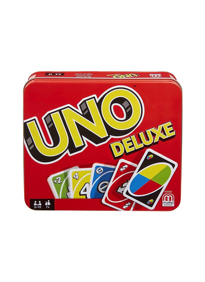 Mattel Games - Original UNO Deluxe Classic Card Game - 112-Card Deck with Action Cards, Scoring Pad & Tin, for 2-10 Players, Ages 7+ - Image 1