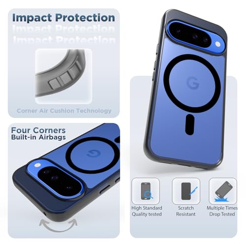RIGGEAR Shockproof Clear Hybrid Armor Magnetic Back Cover Case Compatible with MagSafe Accessories for Google Pixel 10 / Pixel 10 Pro (Clear-Black Bumper and Transparent PC)(Black MagRing) - Image 2