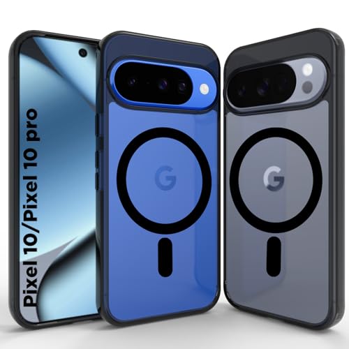 RIGGEAR Shockproof Clear Hybrid Armor Magnetic Back Cover Case Compatible with MagSafe Accessories for Google Pixel 10 / Pixel 10 Pro (Clear-Black Bumper and Transparent PC)(Black MagRing) - Image 1